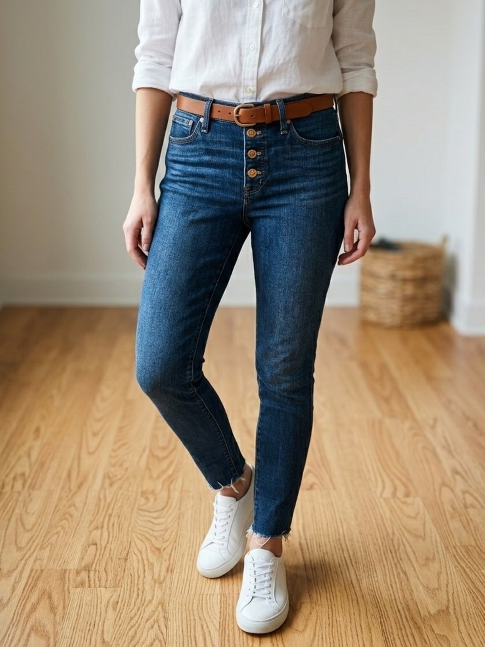 ​J. Crew Re-Imagined High Rise Skinny Jeans Button Fly Raw Hem Blue 28T